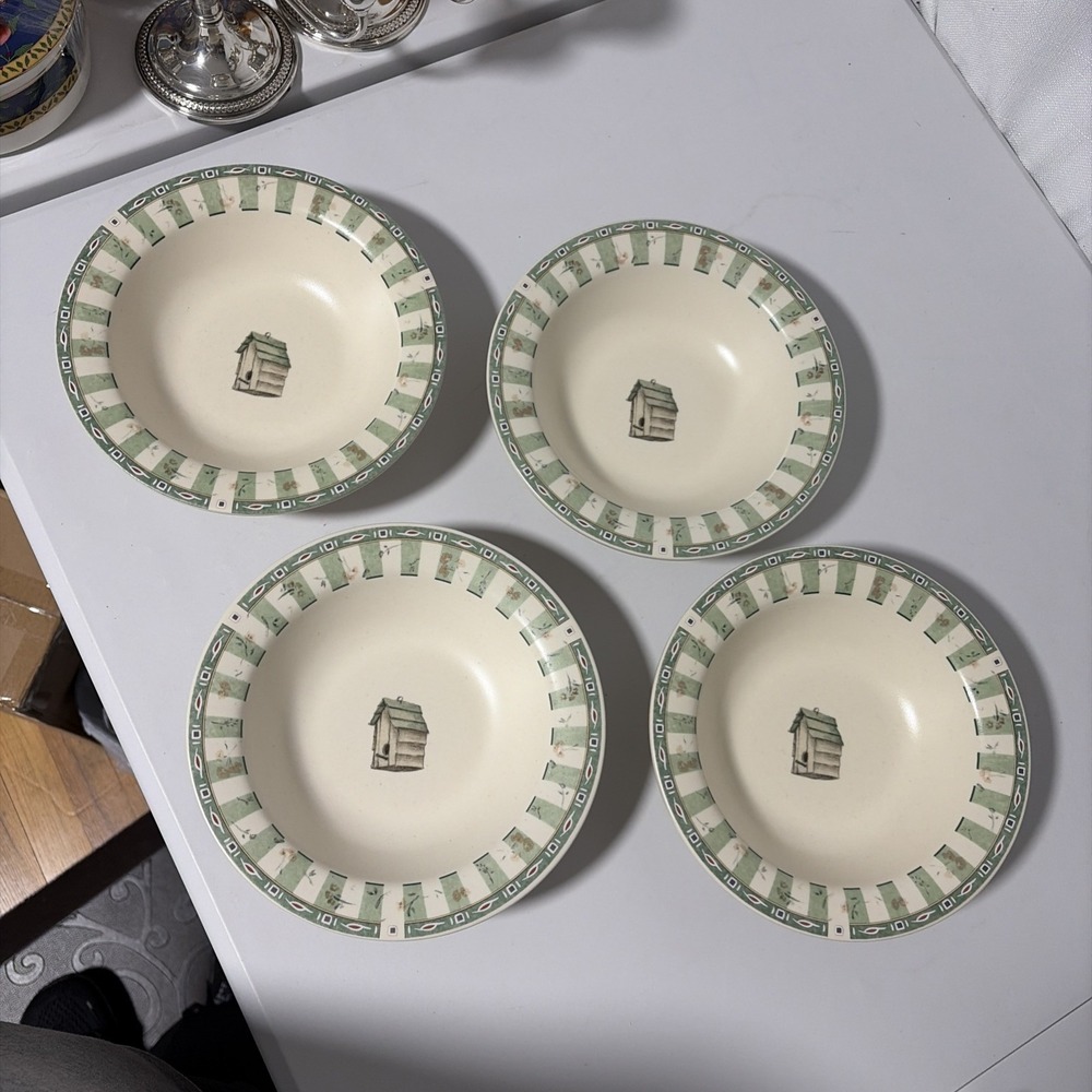 Pfaltzgraff Portfolio Naturewood Birdhouse Soup Cereal Bowls Set of 4 Green